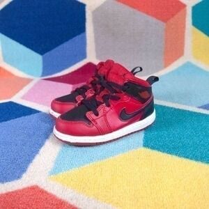 Nike Air Jordan 1 Mid (TD) Size 8C Reverse Bred‎ Red Black White 640735-660
